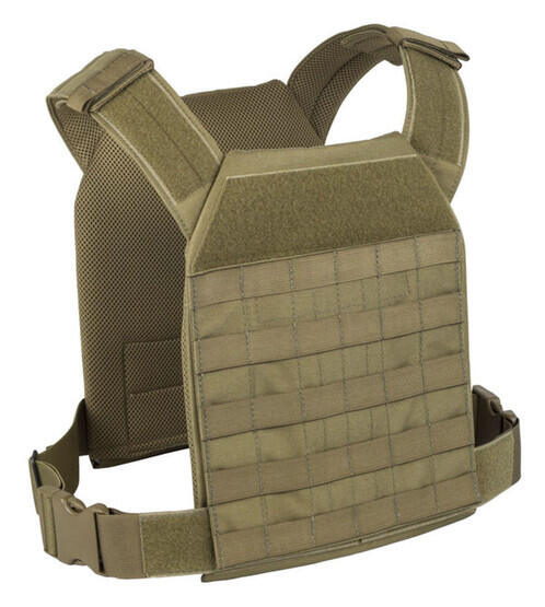 Leightweight MOLLE adjustable plate carrier, coyote tan.